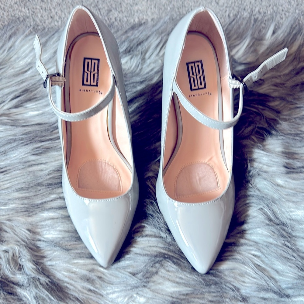 Gray patent leather stilettos.  Size 8. Never worn.